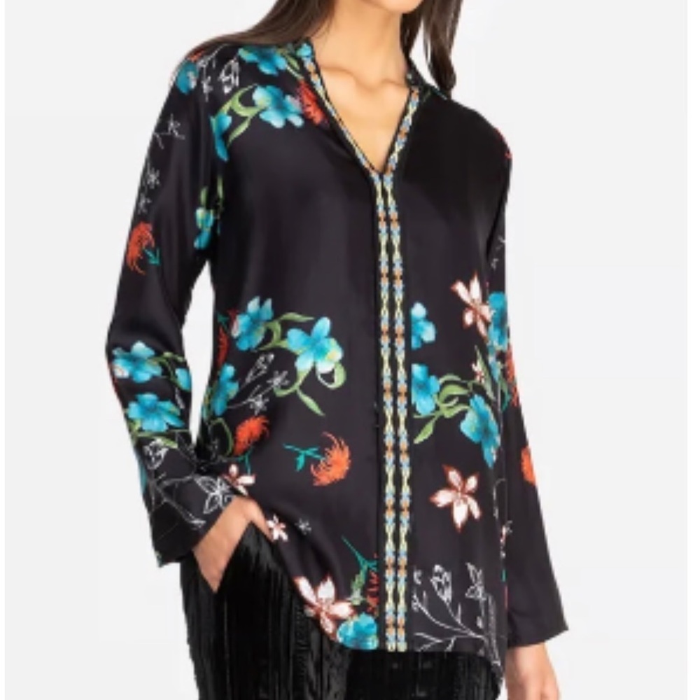 Johnny Was Women's Becca Floral V-Neck Long Sleeve Top